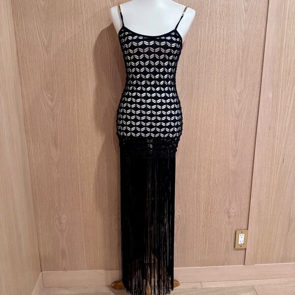 Fashion Nova NWOT Black fringe swim suit cover up dress size XS - Picture 5 of 9